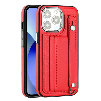 For iPhone 13 Pro Shockproof Leather Phone Case with Wrist Strap(Red) - iPhone 13 Pro Cases by buy2fix | Online Shopping UK | buy2fix