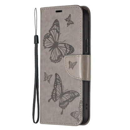 For Xiaomi Poco F5 5G / Redmi Note 12 Turbo Two Butterflies Embossing Leather Phone Case(Grey) - Xiaomi Cases by buy2fix | Online Shopping UK | buy2fix