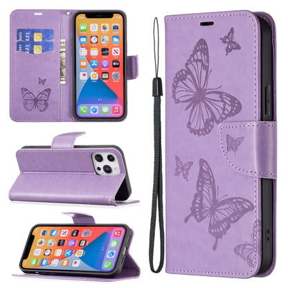 For Xiaomi Redmi 12 4G Two Butterflies Embossing Leather Phone Case(Purple) - Xiaomi Cases by buy2fix | Online Shopping UK | buy2fix