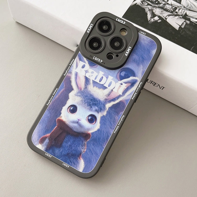 For iPhone XR Liquid Silicone Oil Painting Rabbit Phone Case(Black Blue Grey) - More iPhone Cases by buy2fix | Online Shopping UK | buy2fix