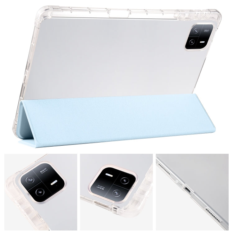 For Xiaomi Pad 6 / 6 Pro 3-fold Clear TPU Smart Leather Tablet Case with Pen Slot(Ice Blue) -  by buy2fix | Online Shopping UK | buy2fix