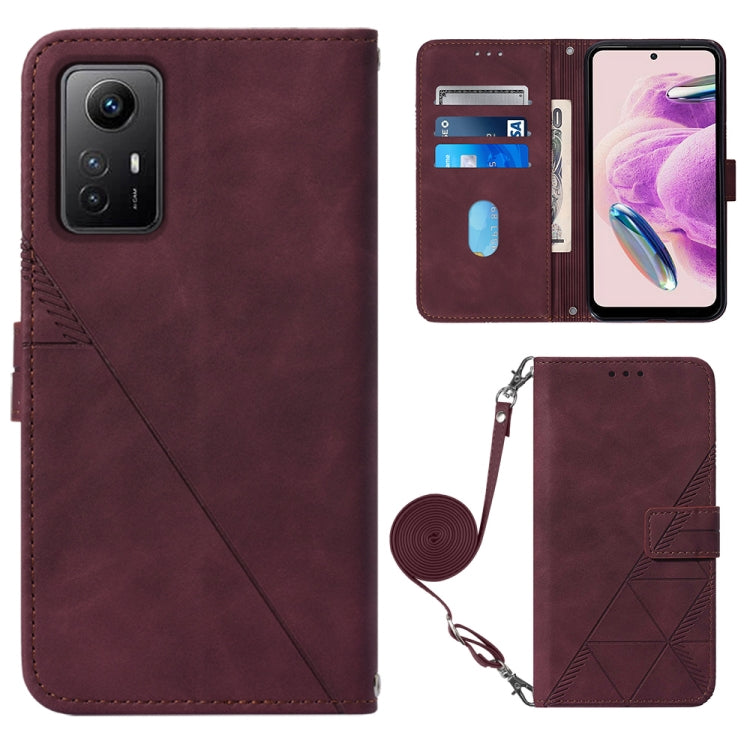 For Xiaomi Redmi Note 12S 4G Global Crossbody 3D Embossed Flip Leather Phone Case(Wine Red) - Xiaomi Cases by buy2fix | Online Shopping UK | buy2fix