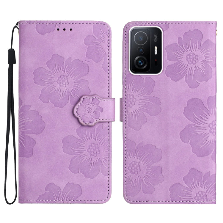 For Xiaomi 11T / 11T Pro Flower Embossing Pattern Leather Phone Case(Purple) - Xiaomi Cases by buy2fix | Online Shopping UK | buy2fix