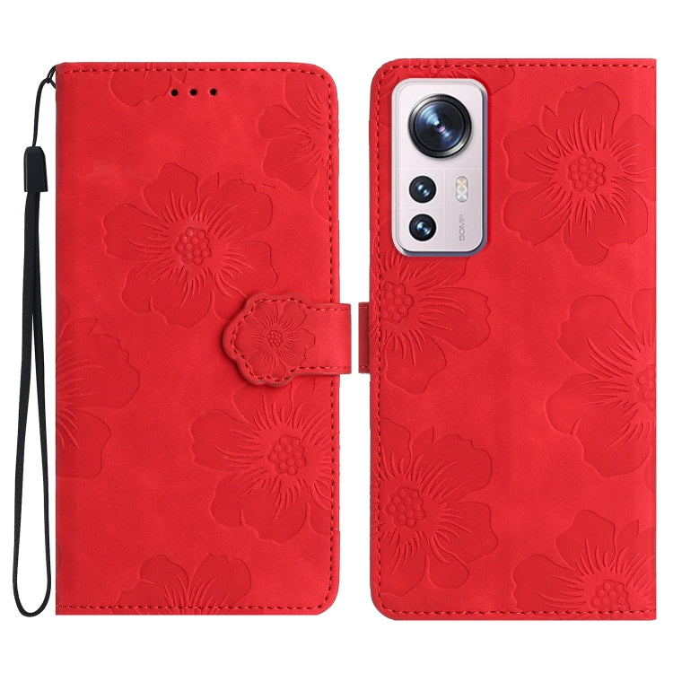 For Xiaomi 12 Lite Flower Embossing Pattern Leather Phone Case(Red) - Xiaomi Cases by buy2fix | Online Shopping UK | buy2fix