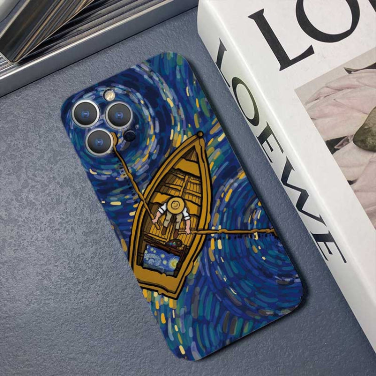 For iPhone 12 Pro Precise Hole Oil Painting Pattern PC Phone Case(Boating) - iPhone 12 / 12 Pro Cases by buy2fix | Online Shopping UK | buy2fix