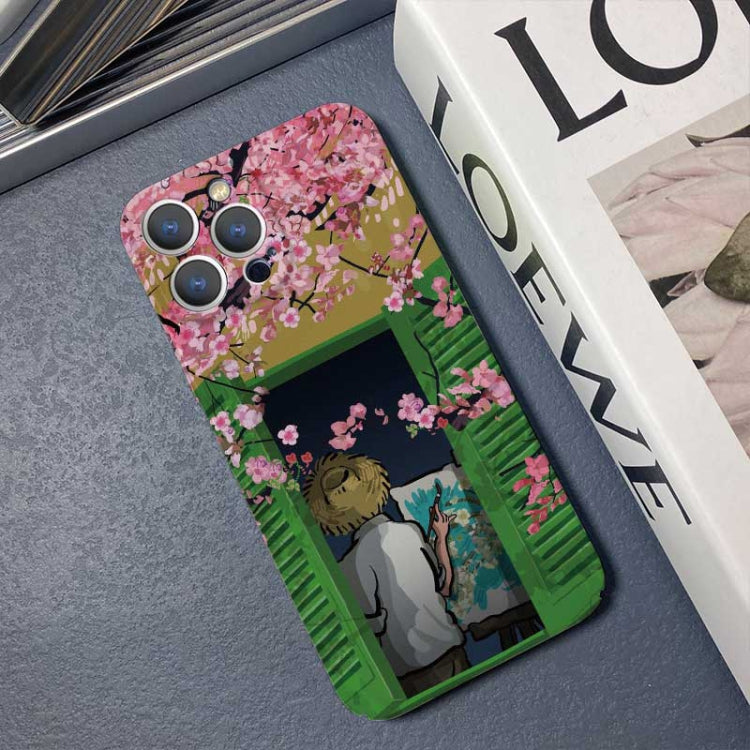 For iPhone 8 Plus / 7 Plus Precise Hole Oil Painting Pattern PC Phone Case(Peach Blossom) - More iPhone Cases by buy2fix | Online Shopping UK | buy2fix