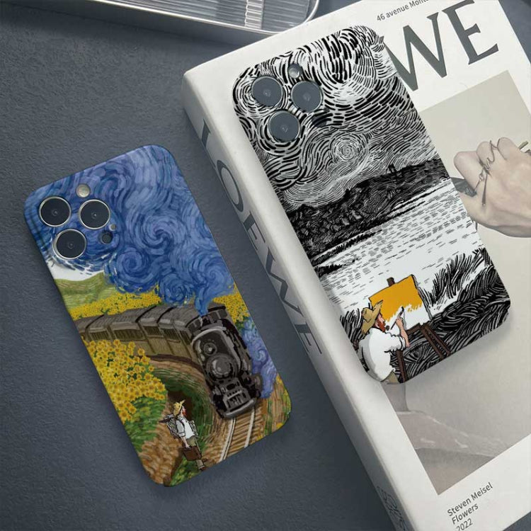 For iPhone X / XS Precise Hole Oil Painting Pattern PC Phone Case(Train) - More iPhone Cases by buy2fix | Online Shopping UK | buy2fix