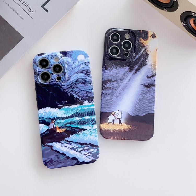 For iPhone 14 Precise Hole Oil Painting Pattern PC Phone Case(Sea Wave) - iPhone 14 Cases by buy2fix | Online Shopping UK | buy2fix