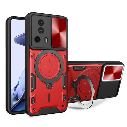 For Xiaomi 13 Lite / Civi 2 5G CD Texture Sliding Camshield Magnetic Holder Phone Case(Red) - 13 Lite Cases by buy2fix | Online Shopping UK | buy2fix