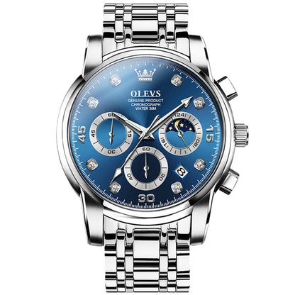 OLEVS 2889 Men Multifunctional Luminous Waterproof Quartz Watch(Blue) - Metal Strap Watches by OLEVS | Online Shopping UK | buy2fix