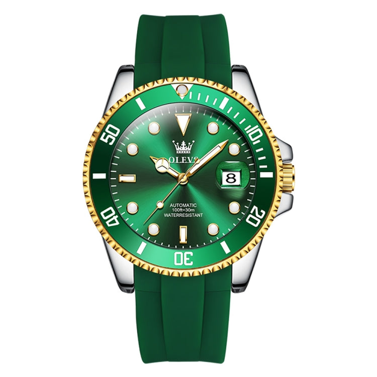 OLEVS 6650 Men Luminous Waterproof Silicone Strap Mechanical Watch(Green + Gold) - Silicone Strap Watches by OLEVS | Online Shopping UK | buy2fix