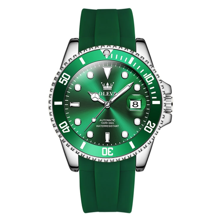 OLEVS 6650 Men Luminous Waterproof Silicone Strap Mechanical Watch(Green) - Silicone Strap Watches by OLEVS | Online Shopping UK | buy2fix