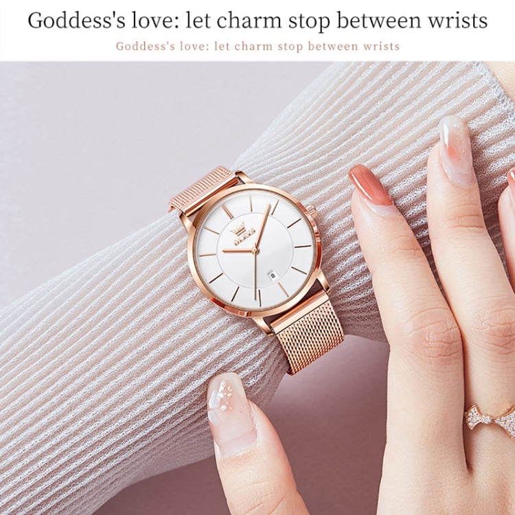 OLEVS 5869 Ladies Business Waterproof Steel Strap Quartz Watch(White + Rose Gold) - Metal Strap Watches by OLEVS | Online Shopping UK | buy2fix