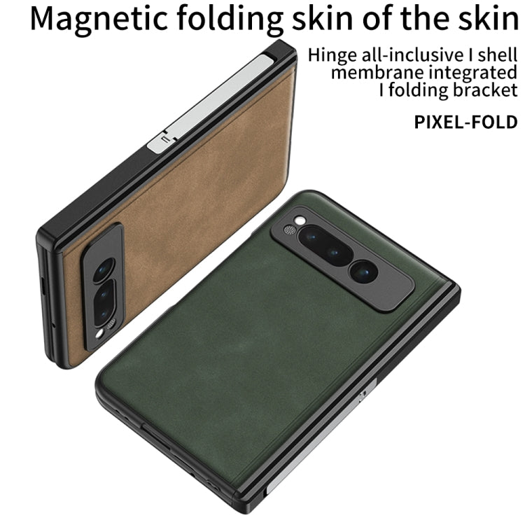 For Google Pixel Fold GKK Integrated Frosted Fold Hinge Leather Phone Case with Holder(Brown) - Google Cases by GKK | Online Shopping UK | buy2fix