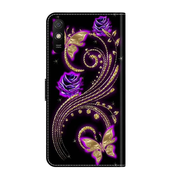 For Xiaomi Redmi 9A Crystal 3D Shockproof Protective Leather Phone Case(Purple Flower Butterfly) - Xiaomi Cases by buy2fix | Online Shopping UK | buy2fix