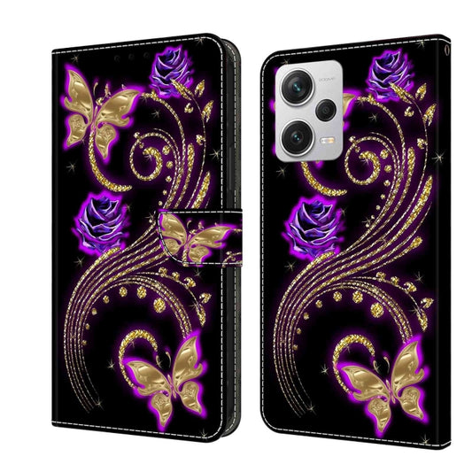 For Xiaomi Redmi Note 12 Pro+ Crystal 3D Shockproof Protective Leather Phone Case(Purple Flower Butterfly) - Xiaomi Cases by buy2fix | Online Shopping UK | buy2fix