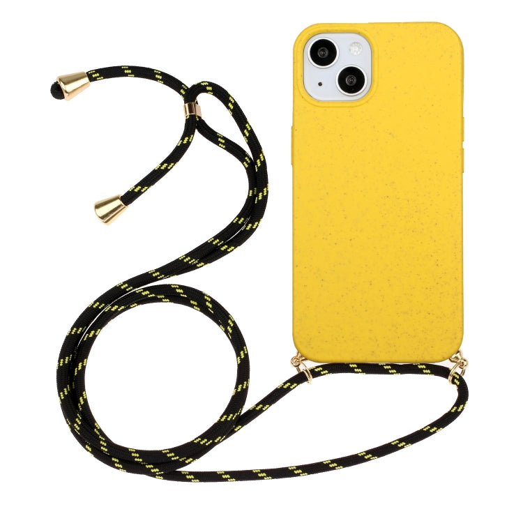 For iPhone 15 Wheat Straw Material + TPU Phone Case with Lanyard(Yellow) - iPhone 15 Cases by buy2fix | Online Shopping UK | buy2fix