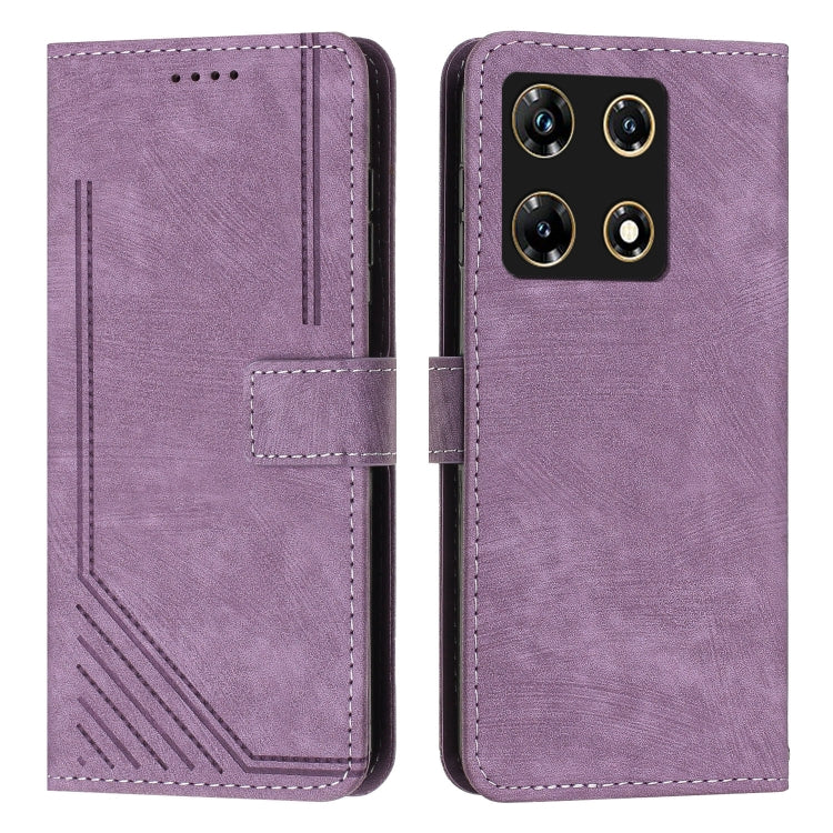 For Infinix Note 30 Pro Skin Feel Stripe Pattern Leather Phone Case with Lanyard(Purple) - Infinix Cases by buy2fix | Online Shopping UK | buy2fix