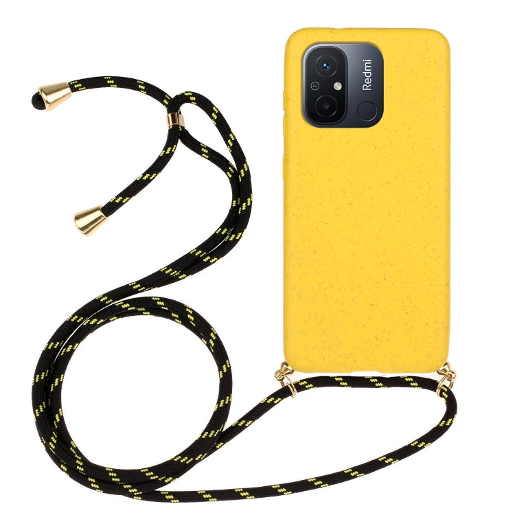 For Xiaomi Redmi 12C Wheat Straw Material + TPU Phone Case with Lanyard(Yellow) - Xiaomi Cases by buy2fix | Online Shopping UK | buy2fix