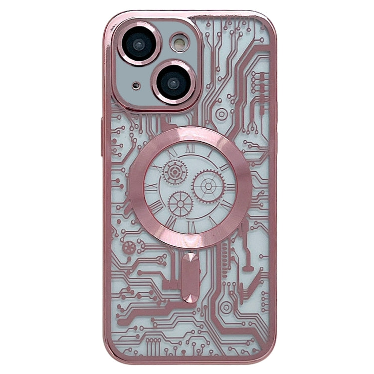 For iPhone 14 Plus Electroplated Circuit Board Pattern MagSafe Phone Case(Pink) - iPhone 14 Plus Cases by buy2fix | Online Shopping UK | buy2fix