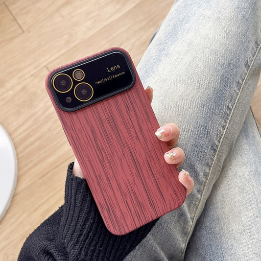 For iPhone 14 Wood Grain TPU Phone Case with Lens Film(Red) - iPhone 14 Cases by buy2fix | Online Shopping UK | buy2fix