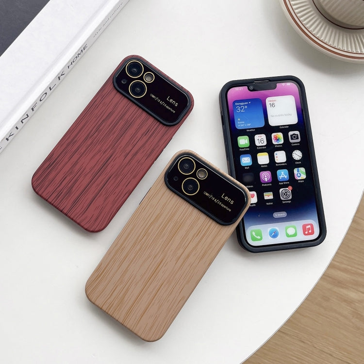 For iPhone 13 Pro Max Wood Grain TPU Phone Case with Lens Film(Khaki) - iPhone 13 Pro Max Cases by buy2fix | Online Shopping UK | buy2fix