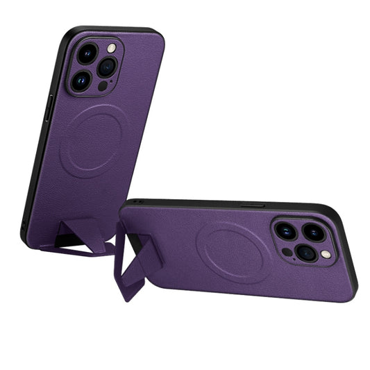 For iPhone 14 Pro Max SULADA Folding Holder Lambskin Texture MagSafe Phone Case(Purple) - iPhone 14 Pro Max Cases by SULADA | Online Shopping UK | buy2fix