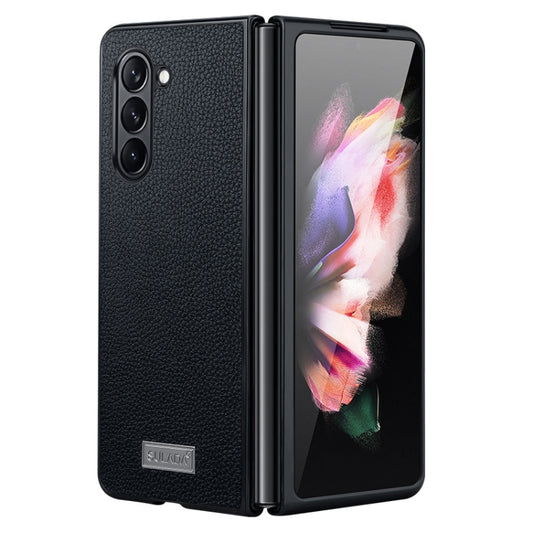 For Samsung Galaxy Z Fold5 SULADA Shockproof TPU + Litchi Texture Leather Phone Case(Black) - Galaxy Z Fold5 Cases by SULADA | Online Shopping UK | buy2fix