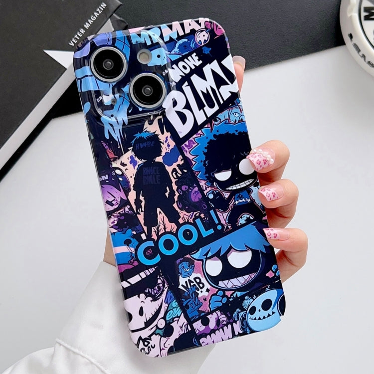 For iPhone 13 Painted Pattern Precise Hole PC Phone Case(Purple Comics) - iPhone 13 Cases by buy2fix | Online Shopping UK | buy2fix