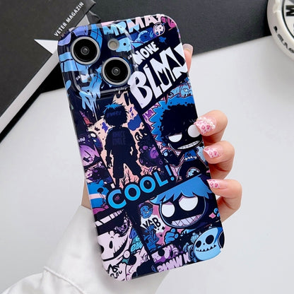 For iPhone 13 Painted Pattern Precise Hole PC Phone Case(Purple Comics) - iPhone 13 Cases by buy2fix | Online Shopping UK | buy2fix