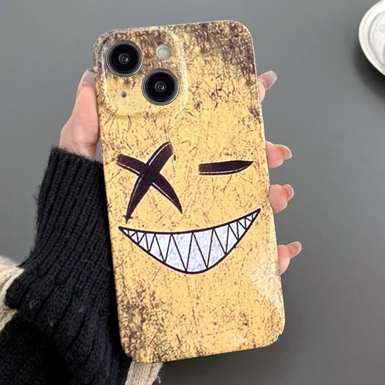 For iPhone 13 Painted Pattern Precise Hole PC Phone Case(Yellow Background Smiling) - iPhone 13 Cases by buy2fix | Online Shopping UK | buy2fix