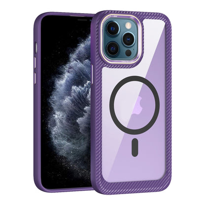 For iPhone 11 Pro Max MagSafe Carbon Fiber Transparent Back Panel Phone Case(Purple) - iPhone 11 Pro Max Cases by buy2fix | Online Shopping UK | buy2fix