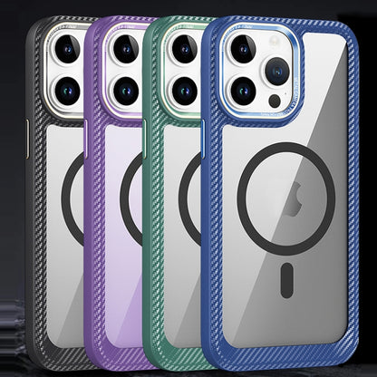 For iPhone 11 Pro Max MagSafe Carbon Fiber Transparent Back Panel Phone Case(Purple) - iPhone 11 Pro Max Cases by buy2fix | Online Shopping UK | buy2fix