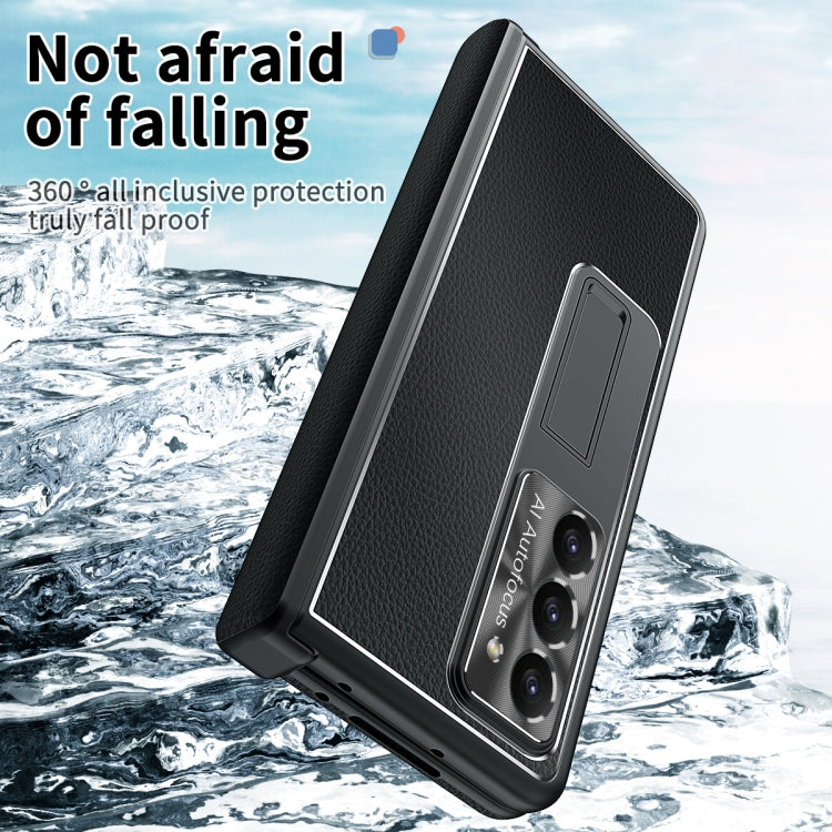 For Samsung Galaxy Z Fold5 Litchi Pattern Magnetic Shell Film Integrated Shockproof Phone Case(Black) - Galaxy Z Fold5 Cases by buy2fix | Online Shopping UK | buy2fix