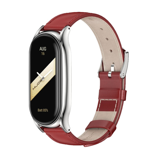 For Xiaomi Mi Band 8 Mijobs Plus Case Genuine Leather Watch Band(Red Silver) - Watch Bands by MIJOBS | Online Shopping UK | buy2fix