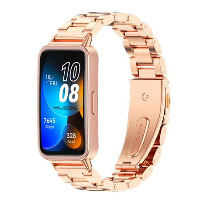 For Huawei Band 8 / 9 Mijobs Three Bead Bamboo Stainless Steel Watch Band(Rose Gold) - Watch Bands by MIJOBS | Online Shopping UK | buy2fix