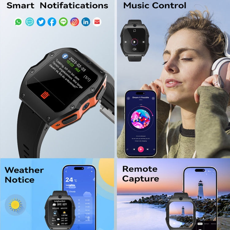 Model X 1.99 inch IP68 Waterproof Android 9.0 4G Dual Cameras Matte Smart Watch, Specification:2GB+16GB(Black) - Android Watch by buy2fix | Online Shopping UK | buy2fix