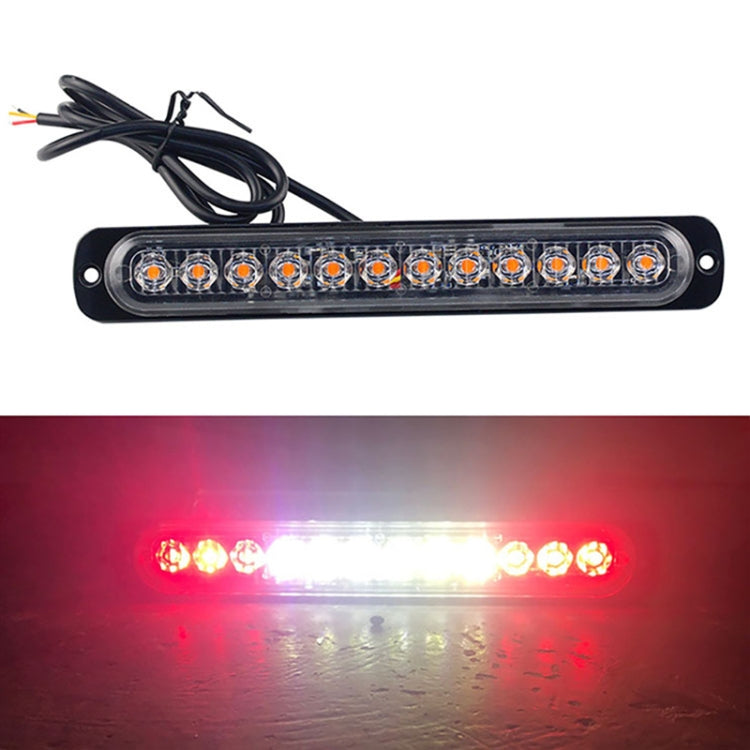 DC12V-24V / 36W Car Truck Emergency Strobe Flash Warning Light 12LEDs Long Ultra-thin Side Lights(Red + White + Red) - In Car by buy2fix | Online Shopping UK | buy2fix