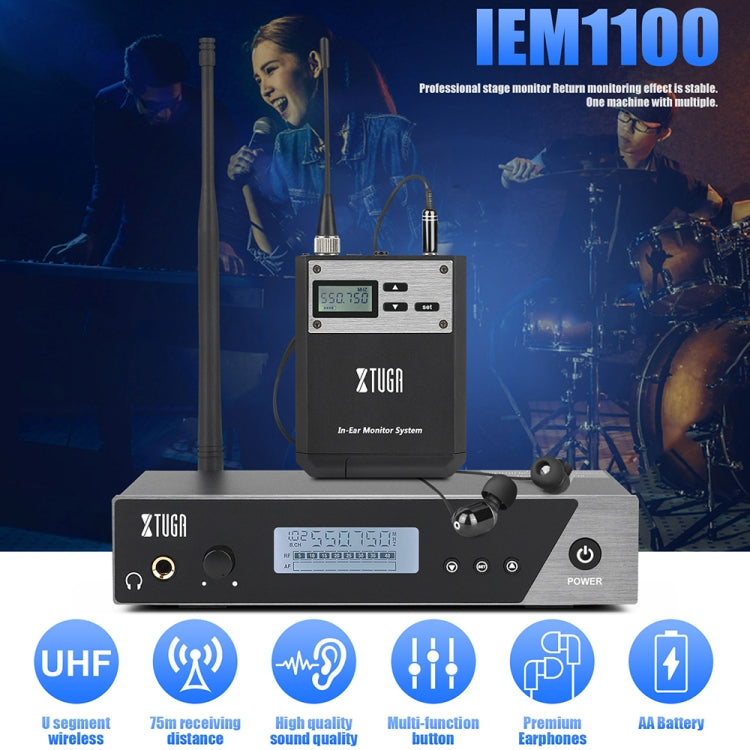 XTUGA  IEM1100 Professional Wireless In Ear Monitor System 1 BodyPacks(EU Plug) - Microphone by XTUGA | Online Shopping UK | buy2fix