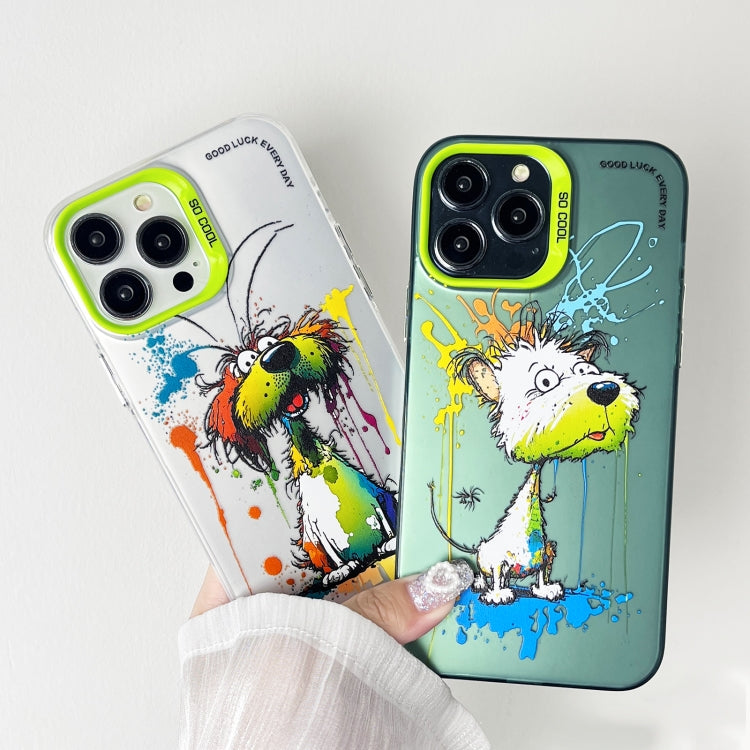 For iPhone 15 Pro Max Double Layer Color Silver Series Animal Oil Painting Phone Case(Labrador) - iPhone 15 Pro Max Cases by buy2fix | Online Shopping UK | buy2fix