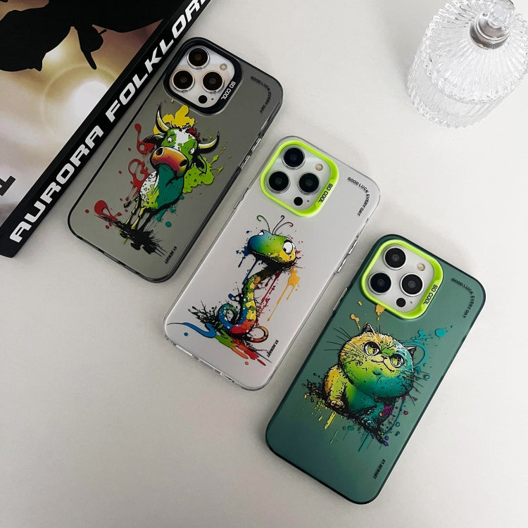 For iPhone 15 Pro Max Double Layer Color Silver Series Animal Oil Painting Phone Case(Happy Mouse) - iPhone 15 Pro Max Cases by buy2fix | Online Shopping UK | buy2fix