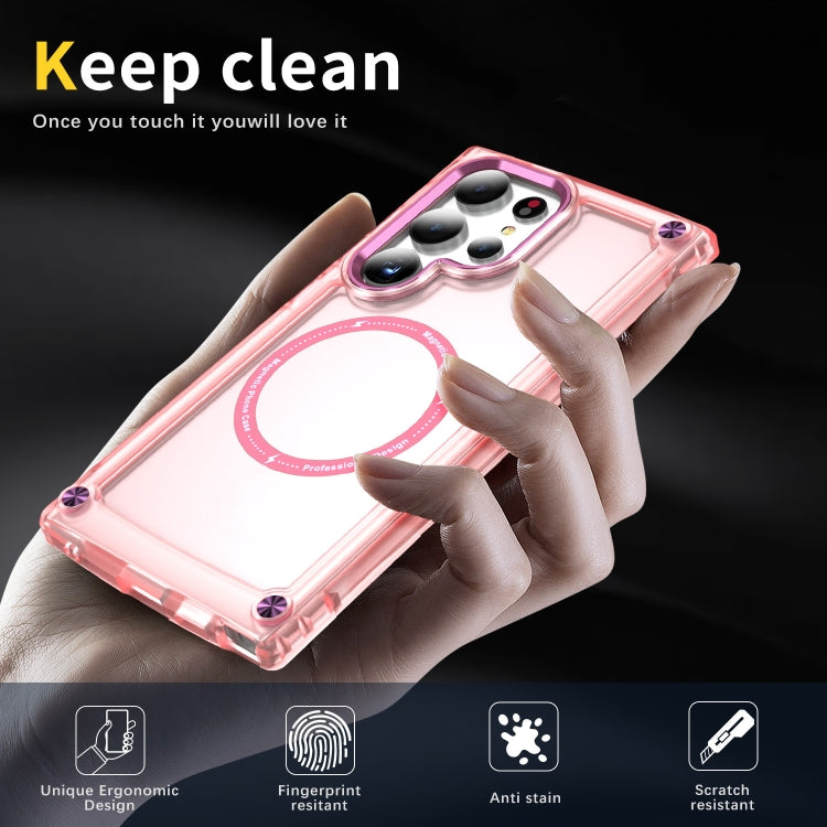 For Samsung Galaxy S24 Ultra 5G Skin Feel TPU + PC MagSafe Magnetic Phone Case(Transparent Pink) - Galaxy S24 Ultra 5G Cases by buy2fix | Online Shopping UK | buy2fix