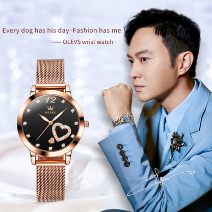 OLEVS 5189 Women Heart Shape Waterproof Quartz Watch(Black) - Metal Strap Watches by OLEVS | Online Shopping UK | buy2fix