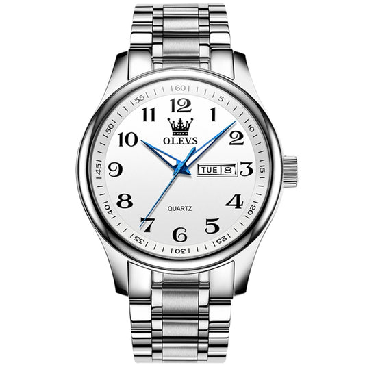 OLEVS 5567 Men Steel Strap Waterproof Quartz Watch(White + Silver) - Metal Strap Watches by OLEVS | Online Shopping UK | buy2fix