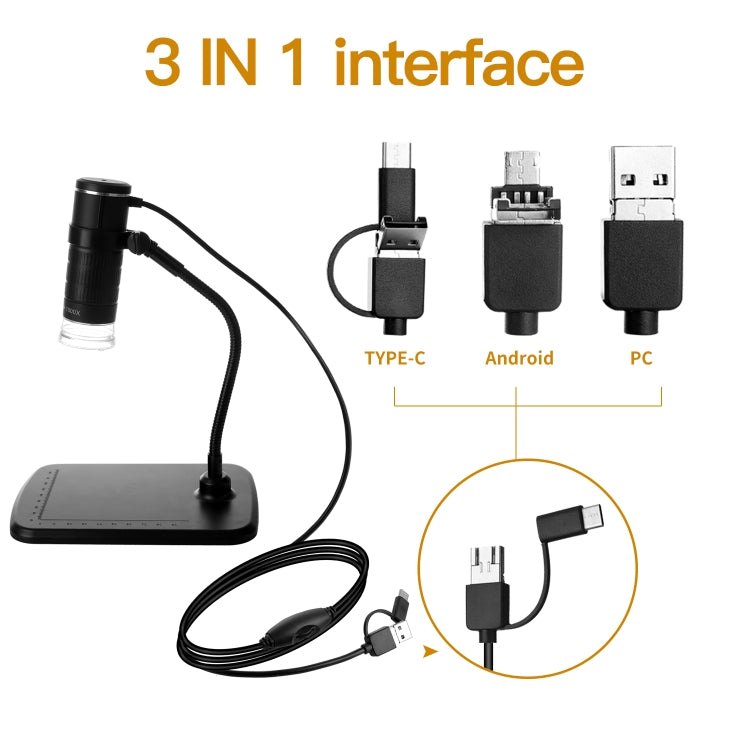 AN104 1000X 3 in 1 Digital Microscope with Helical Tube Bracket - Digital Microscope by buy2fix | Online Shopping UK | buy2fix