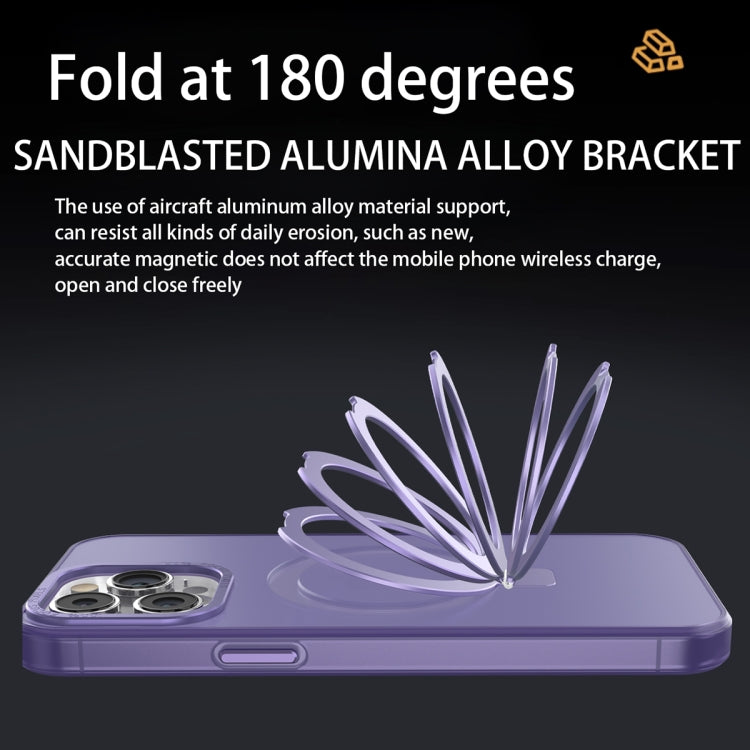 For iPhone 15 Pro MagSafe Metal Holder Frosted Translucent Phone Case(Dark Purple) - iPhone 15 Pro Cases by buy2fix | Online Shopping UK | buy2fix