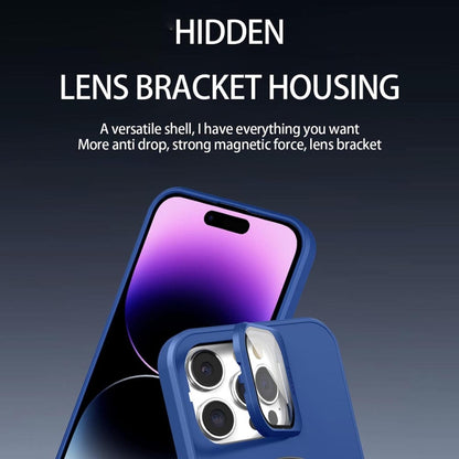 For iPhone 14 Pro Skin Feel Magnifier MagSafe Lens Holder Phone Case(Purple) - iPhone 14 Pro Cases by buy2fix | Online Shopping UK | buy2fix