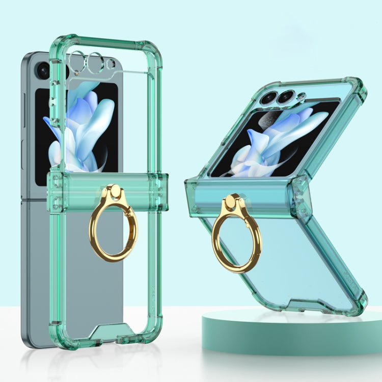 For Samsung Galaxy Z Flip5 Gkk Airbag Hinge Silicone Phone Case with Ring Holder(Transparent Green) - Galaxy Z Flip5 Cases by GKK | Online Shopping UK | buy2fix