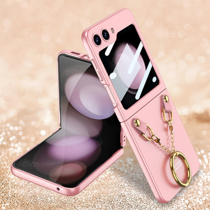 For Samsung Galaxy Z Flip5 GKK Integrated Necklace Hinged Flip Phone Case with Ring Holder(Pink) - Galaxy Z Flip5 Cases by GKK | Online Shopping UK | buy2fix