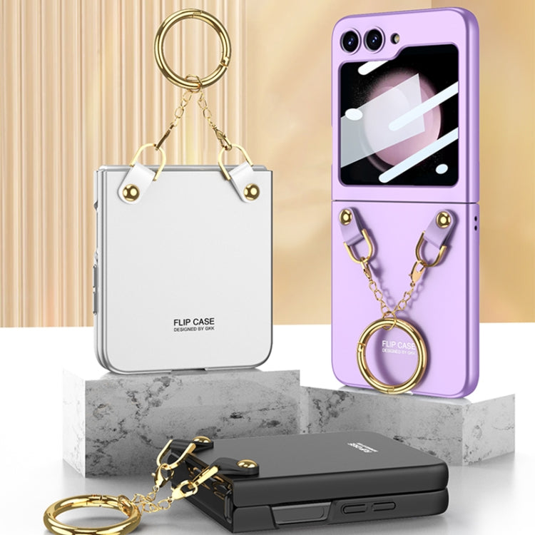 For Samsung Galaxy Z Flip5 GKK Integrated Necklace Hinged Flip Phone Case with Ring Holder(Pink) - Galaxy Z Flip5 Cases by GKK | Online Shopping UK | buy2fix